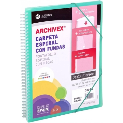 Carpeta personalizable 30 fundas espiral cierre gomas