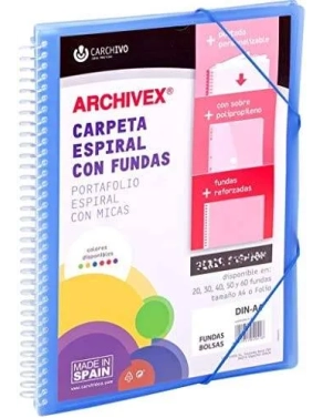 Carpeta personalizable 20 fundas espiral cierre gomas