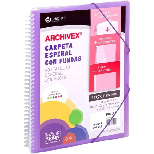 Carpeta personalizable 40 fundas espiral cierre gomas