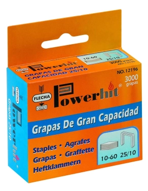 Caja 3000 grapas flecha 25/10 galvanizadas 60 hojas