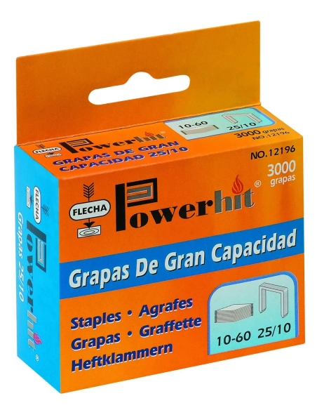 Caja 3000 grapas flecha 25/10 galvanizadas 60 hojas