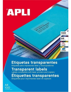 Etiquetas poliester 100 hojas A4 transparente laser Apli