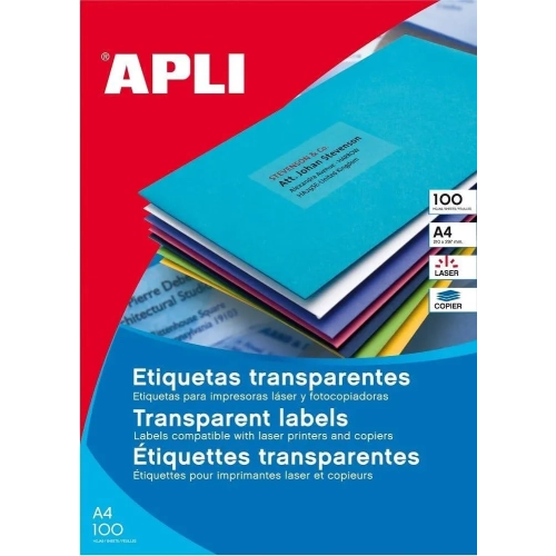 Etiquetas poliester 100 hojas A4 transparente laser Apli