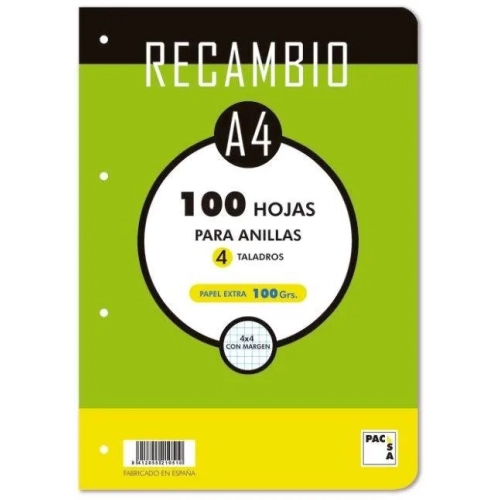 Recambio cuadriculado 4x4 cm 100 grm esquinas redondas Pacsa