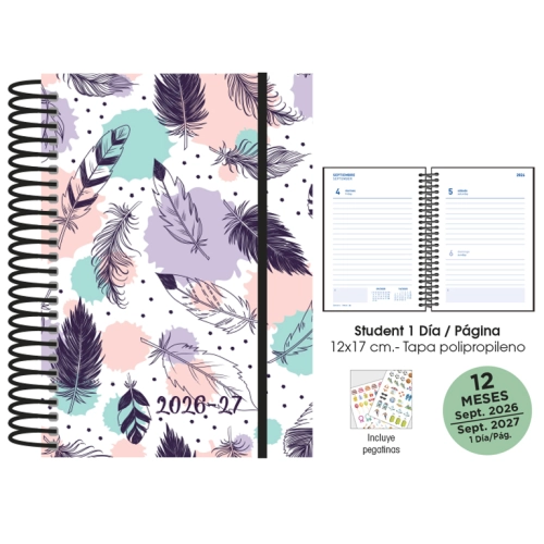 Agenda escolar plumas Senfort